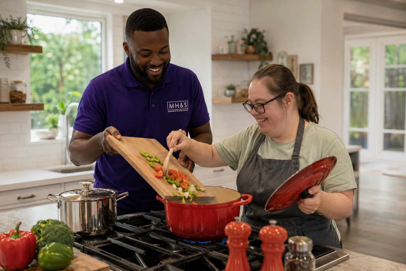 Person learning independent living skills